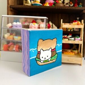 IN PROGRESS PAINTING - Nyanko Burger Cat Handmade Painting